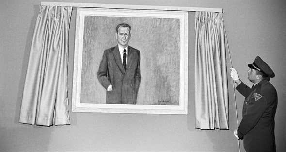 Hammarskjöld’s portrait is unveiled at UN Headquarters in 1966. Hammarskjöld’s portrait is unveiled at UN Headquarters in 1966.