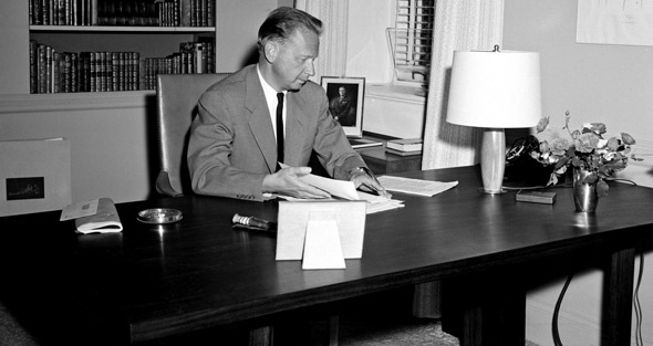 In the library of his New York City apartment in 1954. In the library of his New York City apartment in 1954.