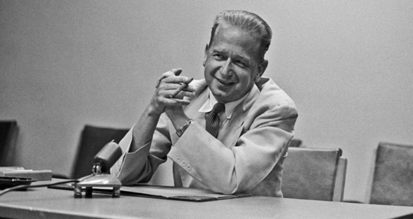 At a press conference in 1954. At a press conference in 1954.