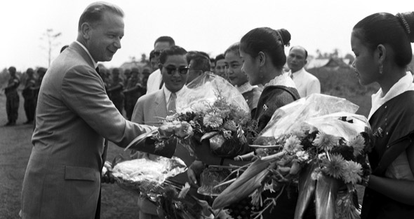 Being welcomed at airport in Vientiane, Laos in 1959. Being welcomed at airport in Vientiane, Laos in 1959.